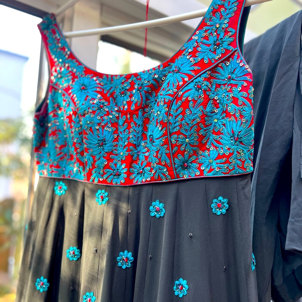 Black, Blue and red anarkali